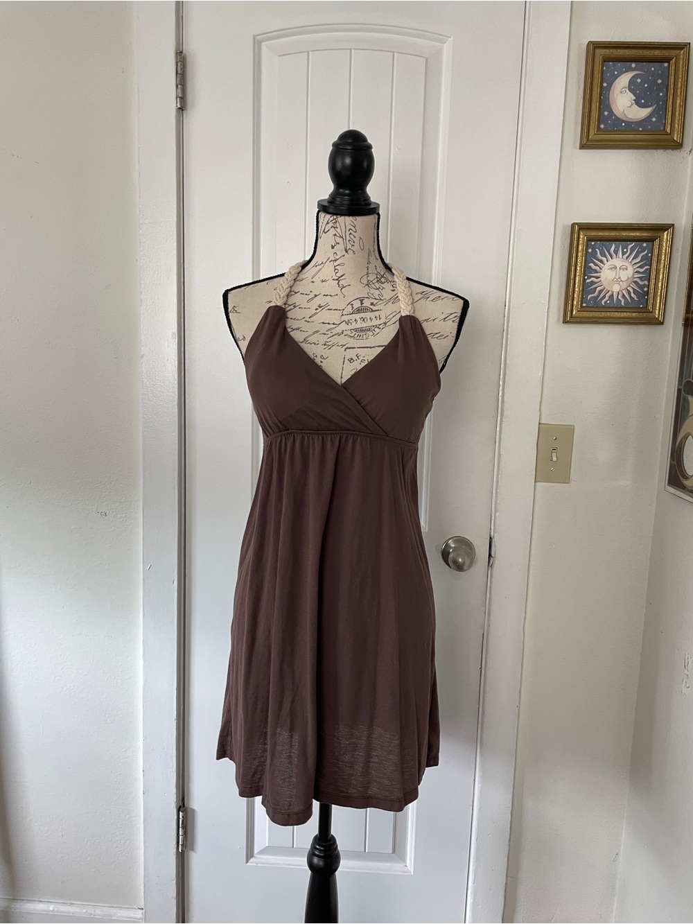 Y2K No Boundaries Brown Halter Empire-Waist Summer Dress Size M Beach Coastal